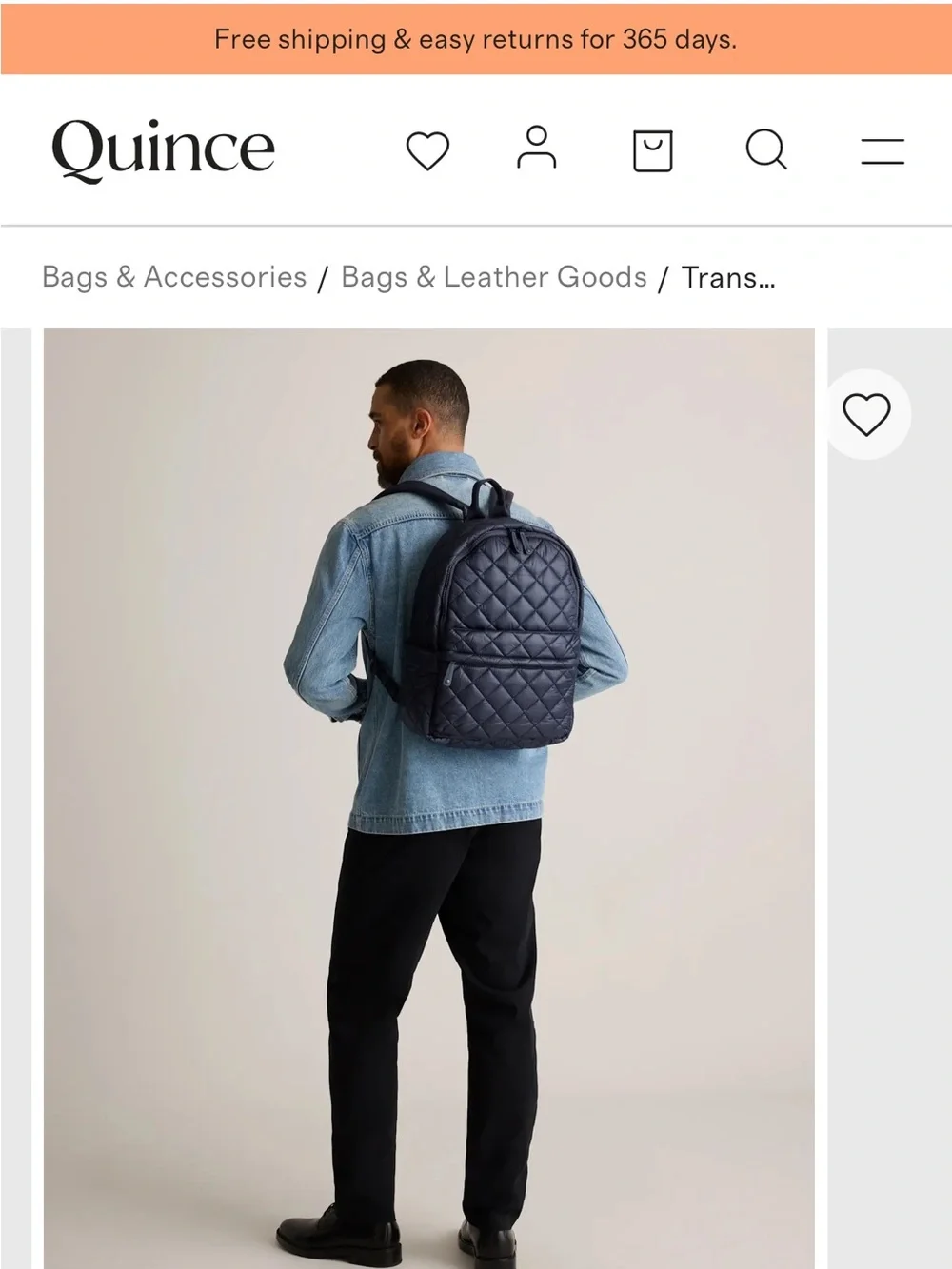 Quince Transit Quilted Commuter Backpack - Navy
